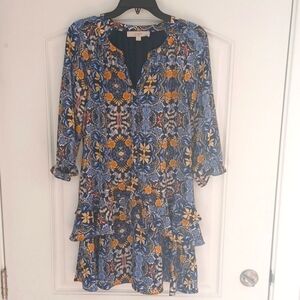 LOFT  Floral Autumn Dreams Ruffle Hem Shift Shirtdress, Size Small Petite
